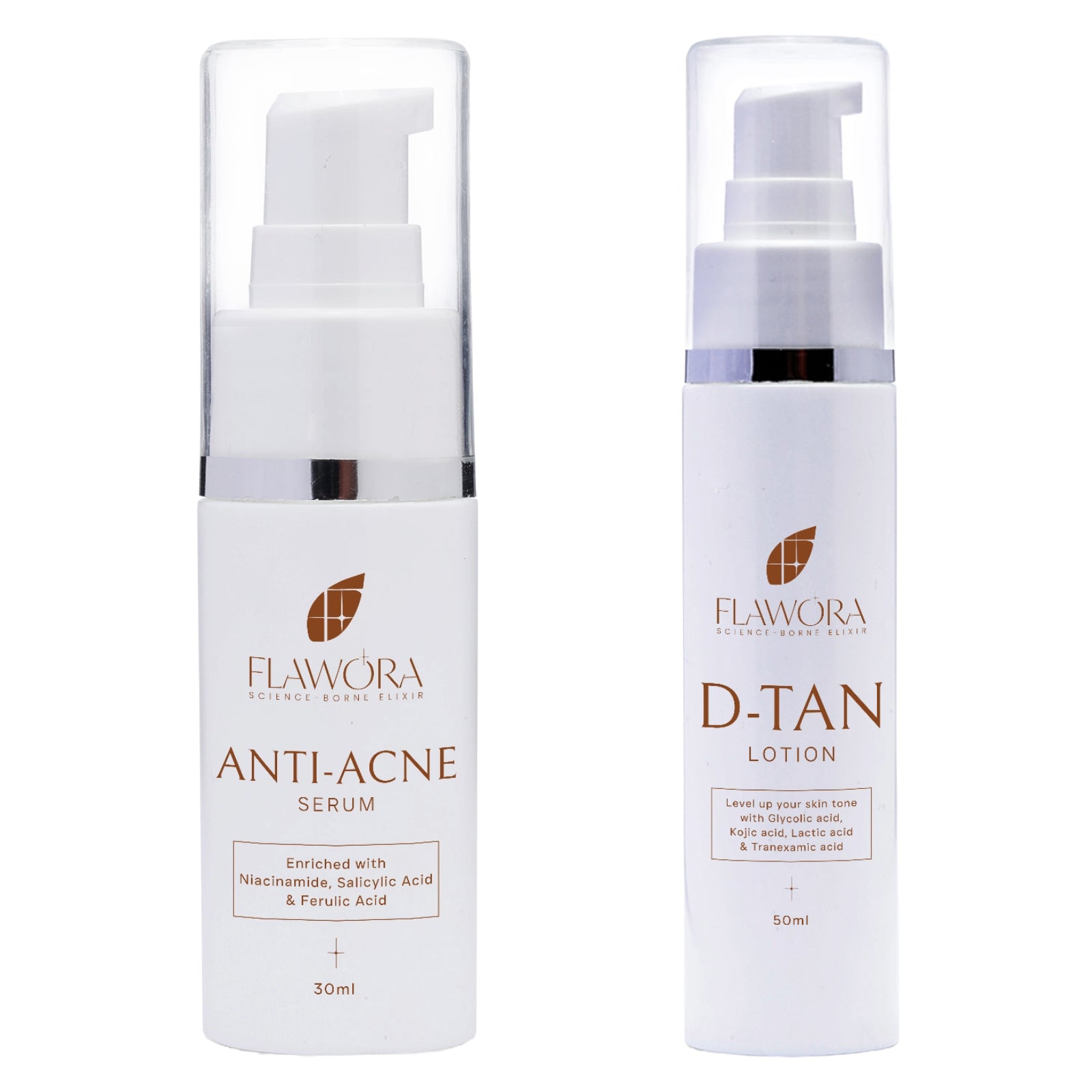 Flawora's Pack of 2 D Tan Lotion & Anti Acne Serum