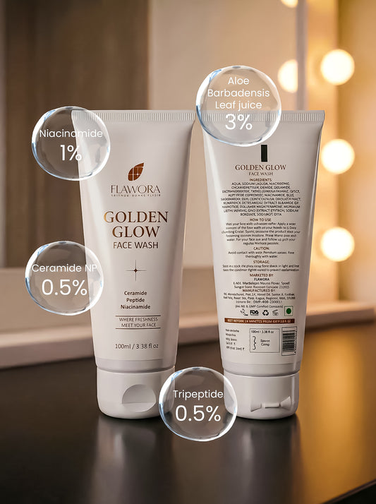 Flawora Set of 2 Golden Glow Facewash with Niacinamide for  Brightening, Moisturization and Nourishment - 100ml