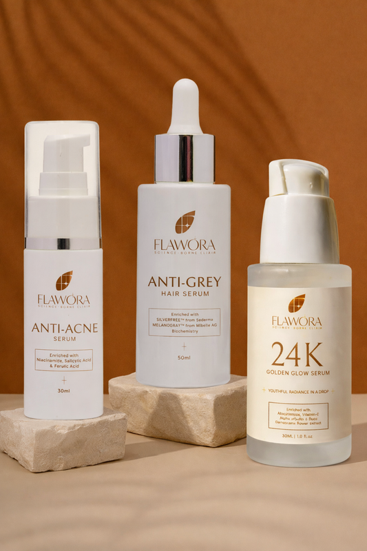 Anti Grey Hair Serum, 24K Skin Gold Serum, Anti Acne Serum - Combo of 3
