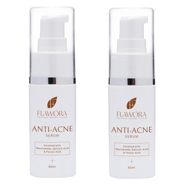 FLAWORA Anti-Acne Serum for Face Pack of 2 (30ml Each) | 3% Niacinamide & 1% Salicylic Acid | Targets Blackheads, Open Pores & Acne | Reduces Excess Oil & Refines Bumpy Texture | BHA-Based Exfoliant for Oily & Acne-Prone Skin