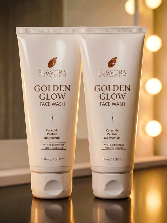 Flawora Set of 2 Golden Glow Facewash with Niacinamide for  Brightening, Moisturization and Nourishment - 100ml