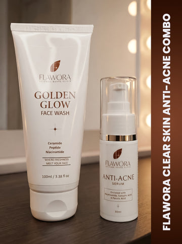 Set of Flawora Golden Glow Niacinamide Face Wash for skin Repair, Hydration and Glow - 100 ml and FLAWORA Anti Acne Serum for Face  to reduce Blackheads,  Open Pores, Excess Oil & Bumpy Texture-  30ml
