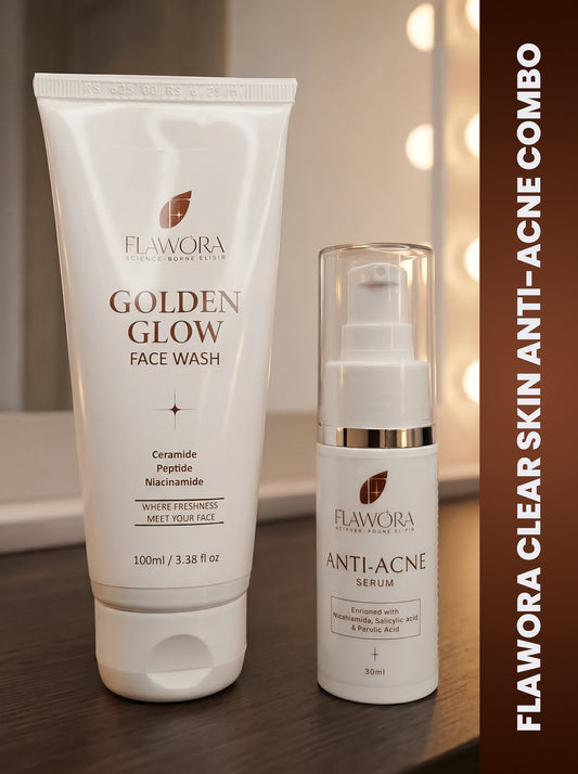 Set of Flawora Golden Glow Niacinamide Face Wash for skin Repair, Hydration and Glow - 100 ml and FLAWORA Anti Acne Serum for Face  to reduce Blackheads,  Open Pores, Excess Oil & Bumpy Texture-  30ml